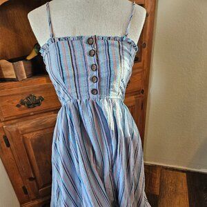 Blue Easel Striped Midi Dress with Button Detail